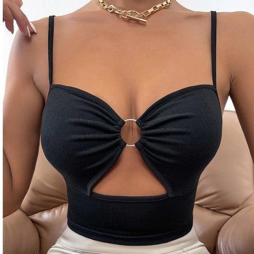 Cut Out Sleeveless Black Crop Top Camisole