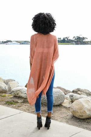 Sequin Border Frayed Kimono