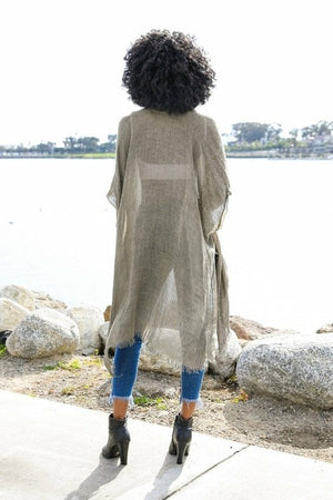 Sequin Border Frayed Kimono