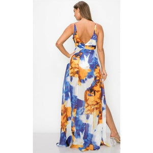 Floral Print V-Neck Side-Slit Boho Maxi Dress